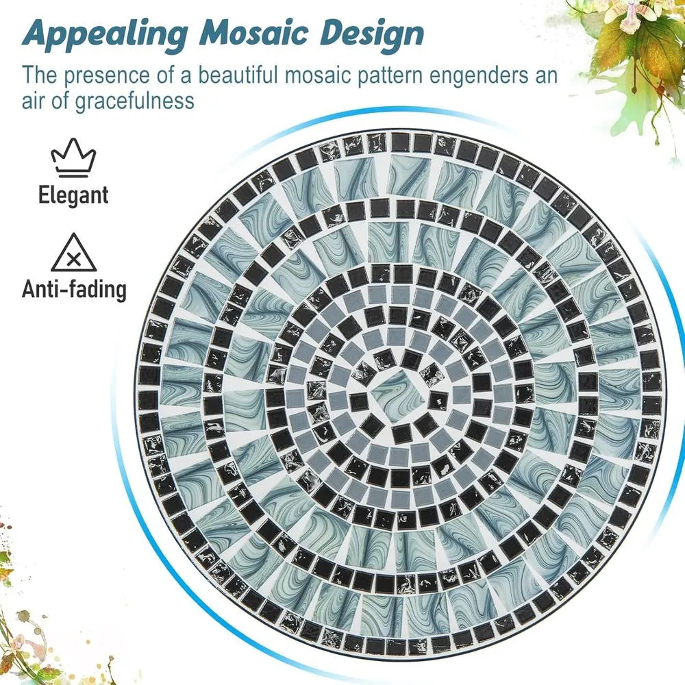 Costway Garden Side Table Metal Frame Round Mosaic Coffee Table Dining Table 3