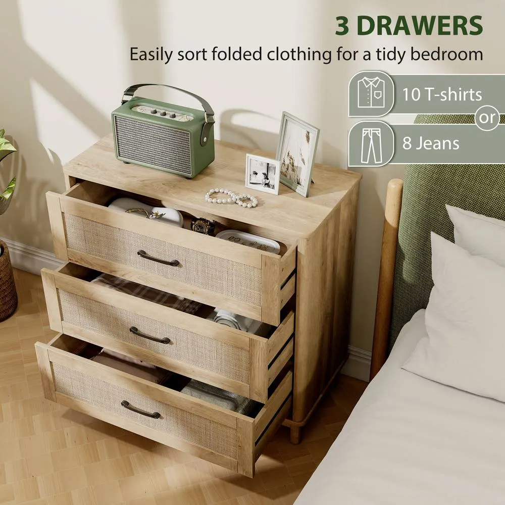 HOMCOM 3 Drawer Chest of Drawers, Wide Storage Unit for Living Room, Oak in Natural 4