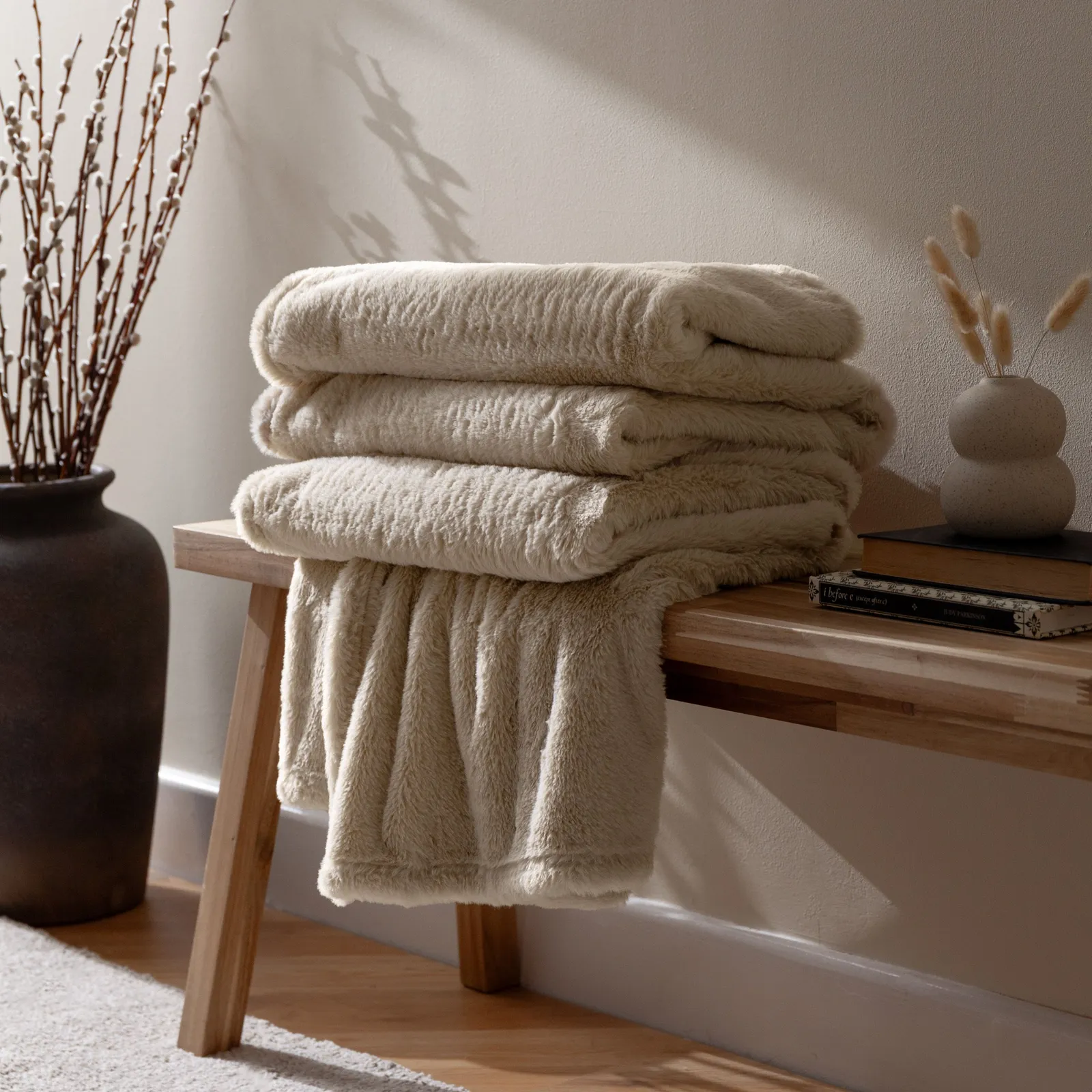 Furn Kallu Reversible Faux-Fur Throw in Natural