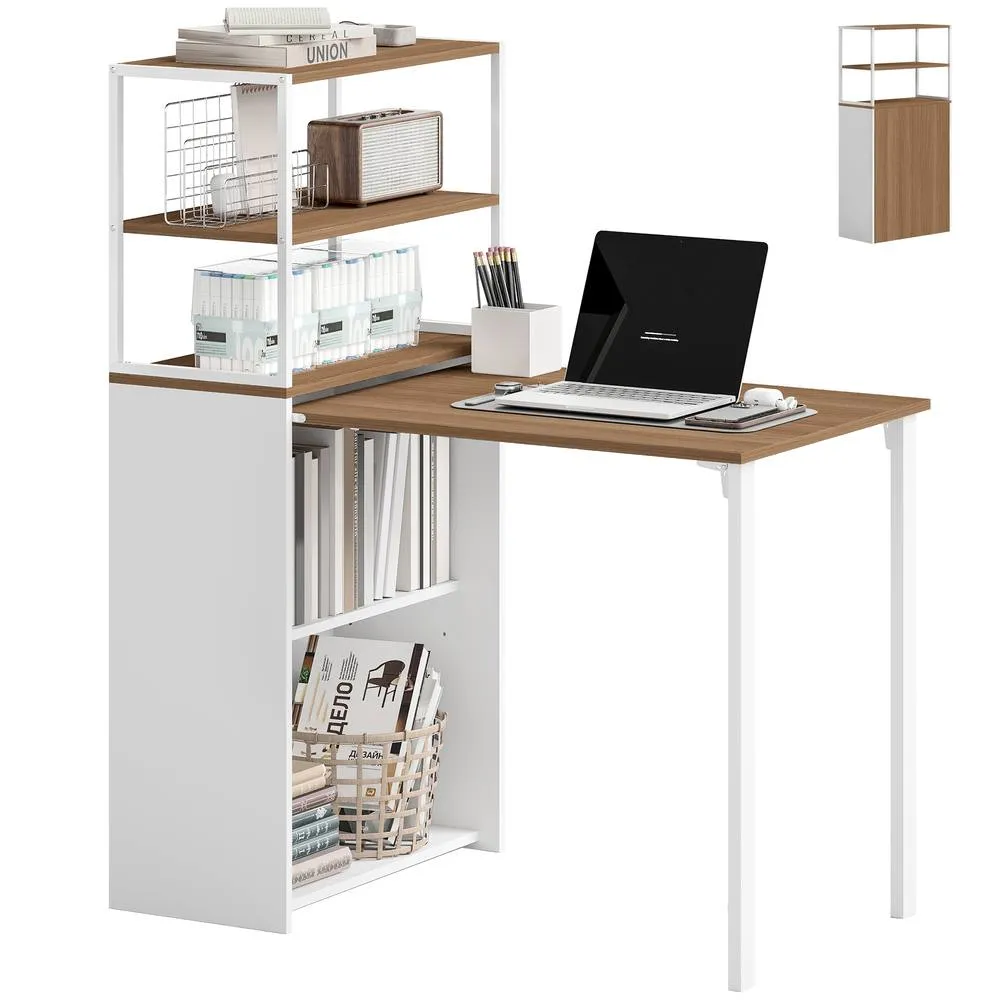 HOMCOM Foldable Computer Desk, Home Office Desk for Small Spaces, Natural