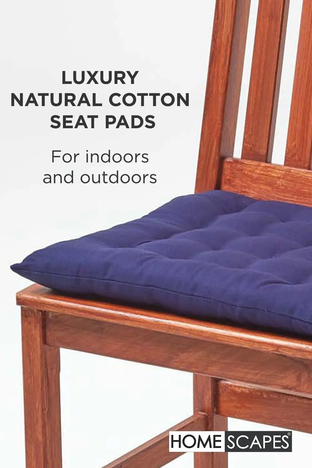 Homescapes 4 Pack Seat Pads Luxury 100% Cotton Indoor Outdoor Garden Cushion, 40cm in Navy 2