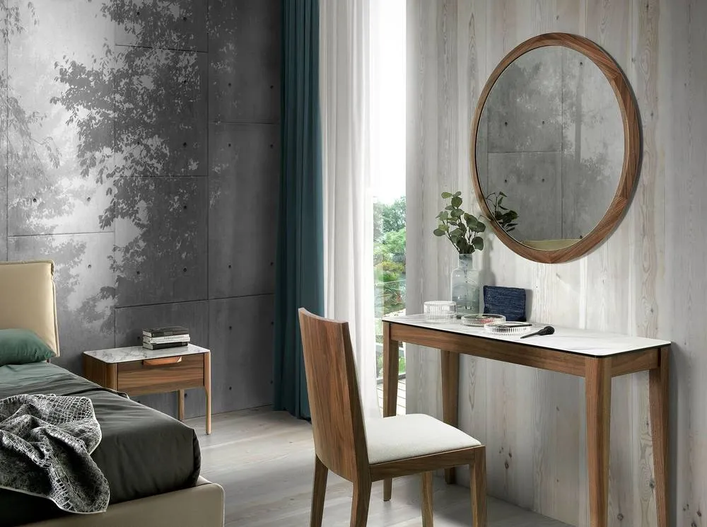 Angel Cerda Round Walnut-Coloured Wall Mirror 90 cm in Walnut 5