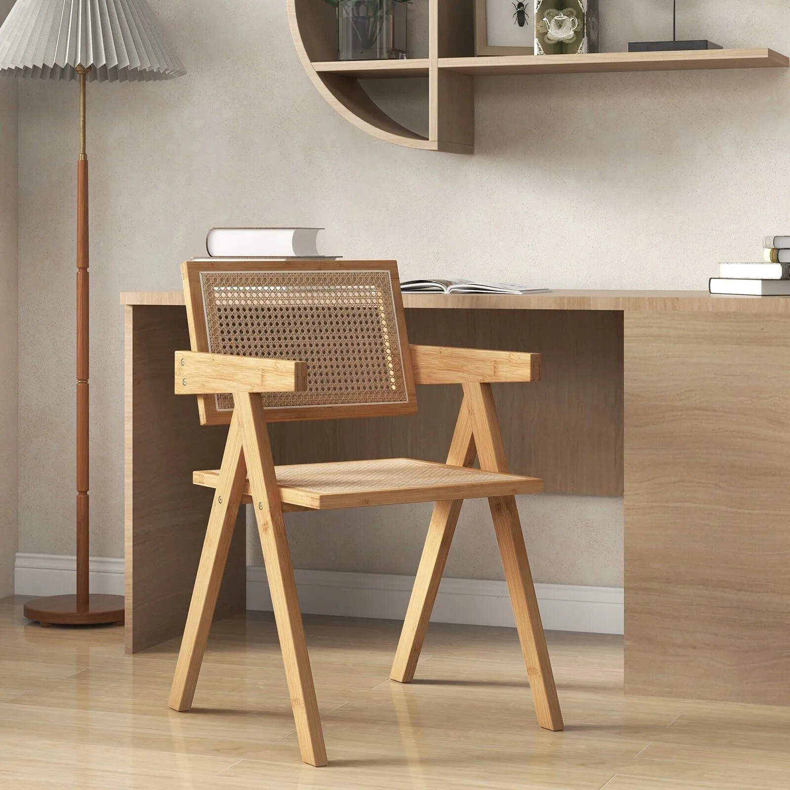 Costway Set of 2 Kitchen Dining Chair Set Modern Rattan Accent Chair Backrest Side Chair in Natural 4