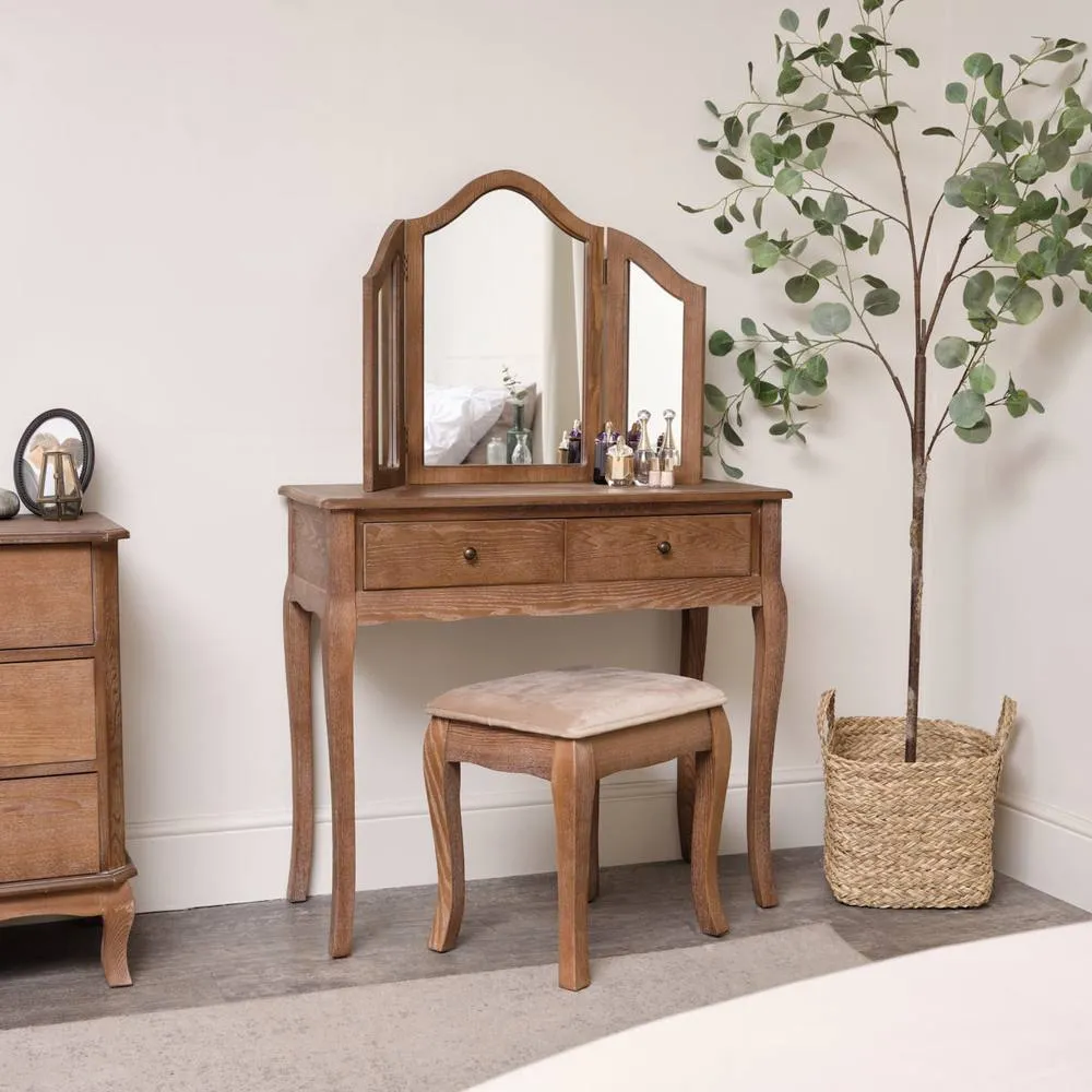 Melody Maison Dark Wood Dressing Table Set, Chest Of Drawers & Pair Of Bedside Tables - Ashwell Range in Dark Brown 6