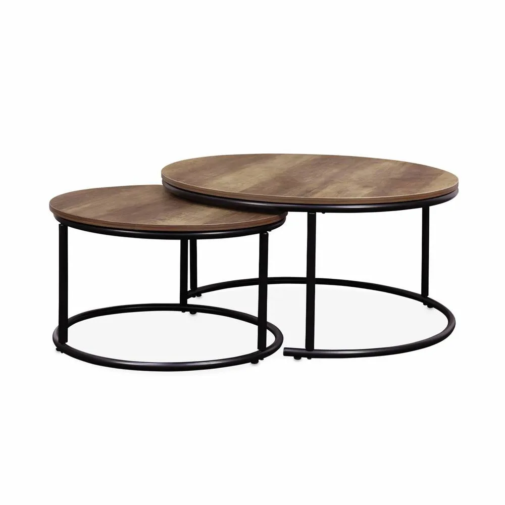 sweeek Pair of round nesting coffee tables in wood effect in Brown 2