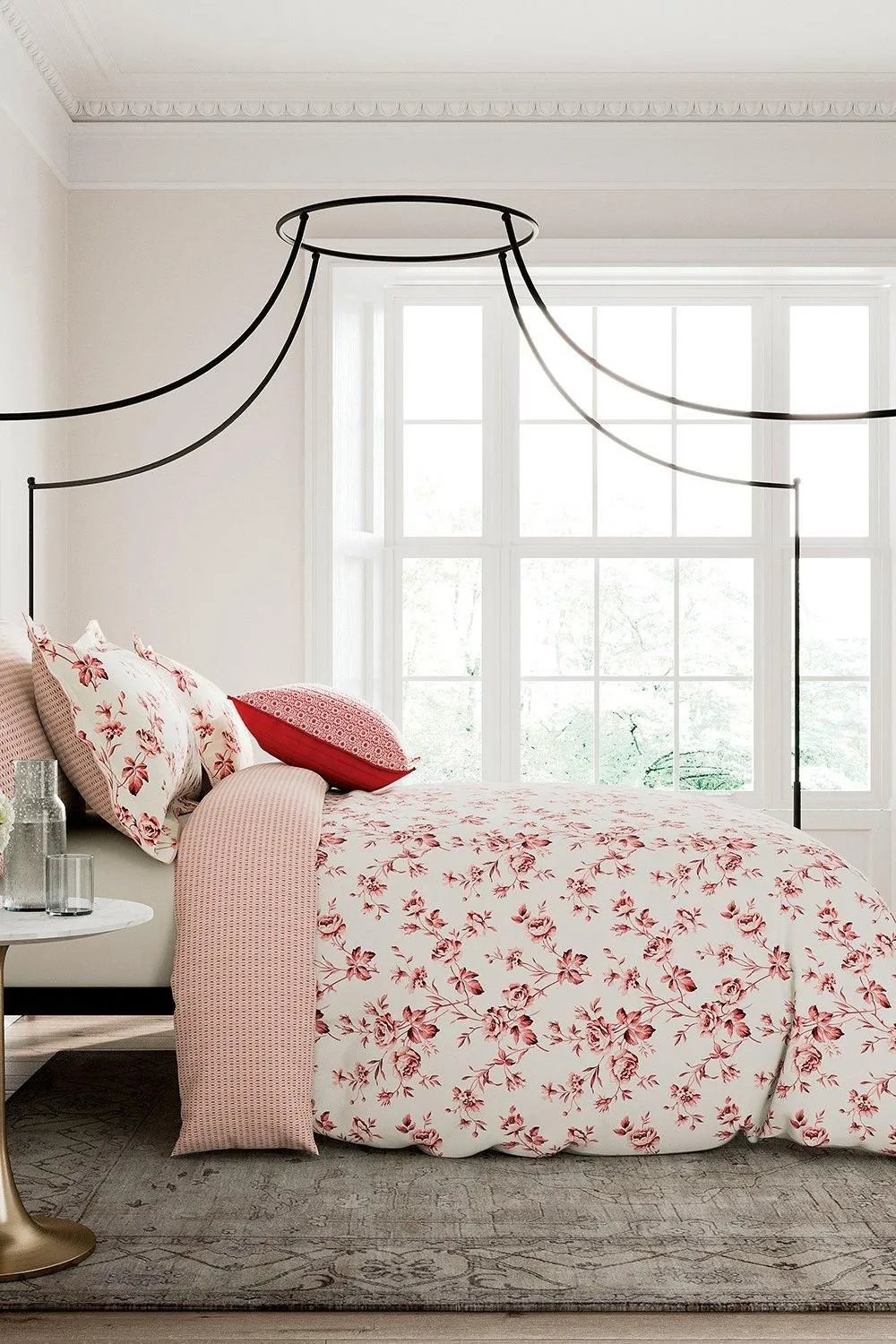 V & A 'Garden Rose' Cotton Percale Duvet Cover Set in Pink