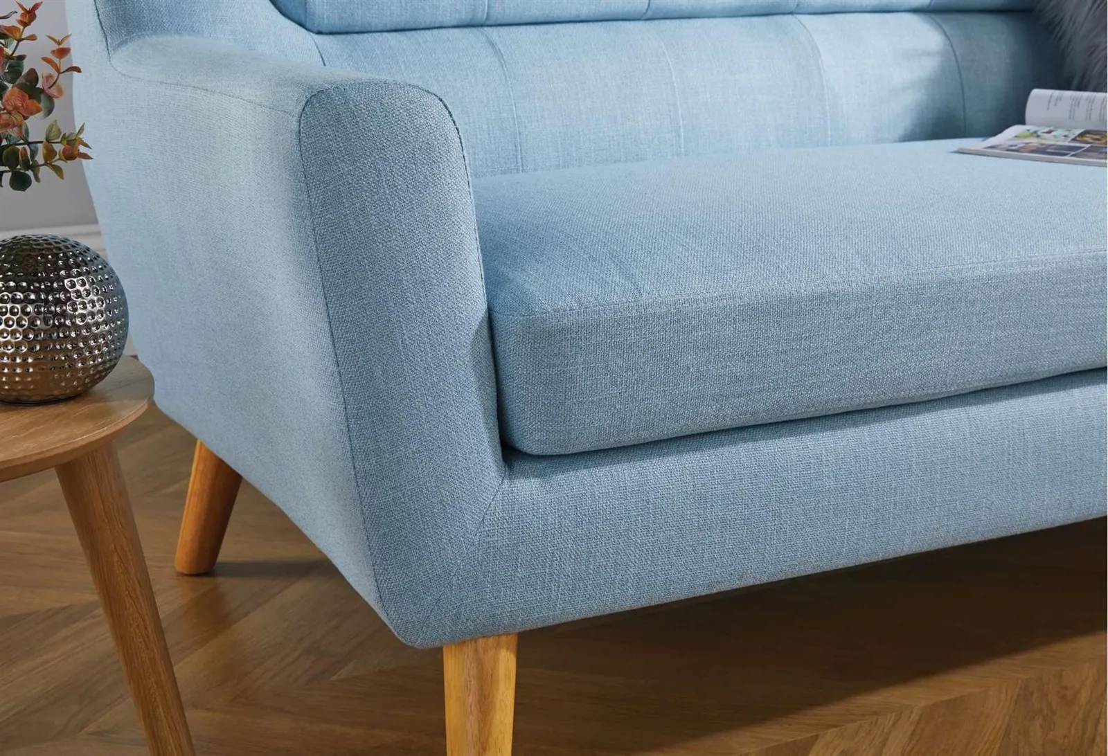 Birlea 3 Seater Sofa Lambeth Settee Modern Retro Style Fabric Wood Legs in Blue 2