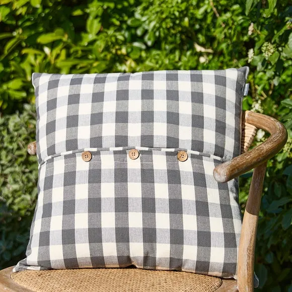Gingham Buttoned Square Cushion 1