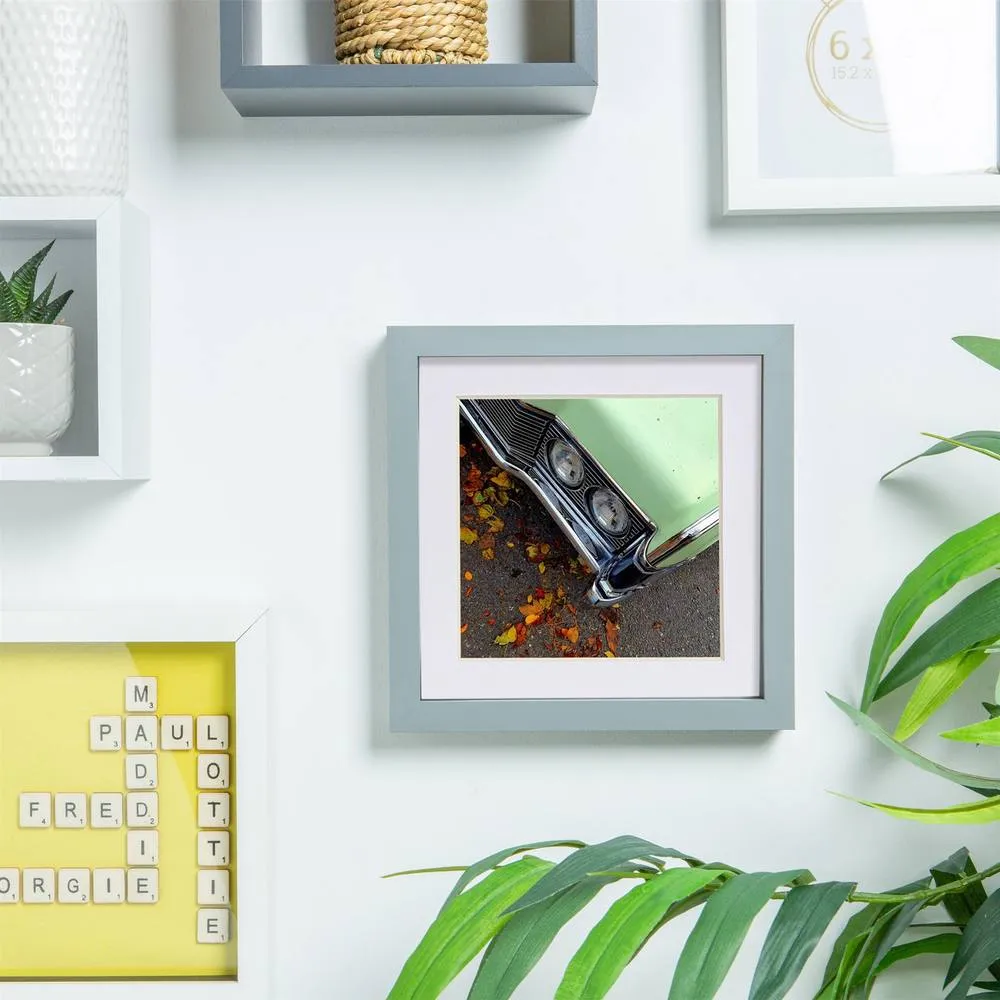 Nicola Spring 3D Box Photo Frame with 4" x 4" Mount - 6" x 6" - Grey in White 5
