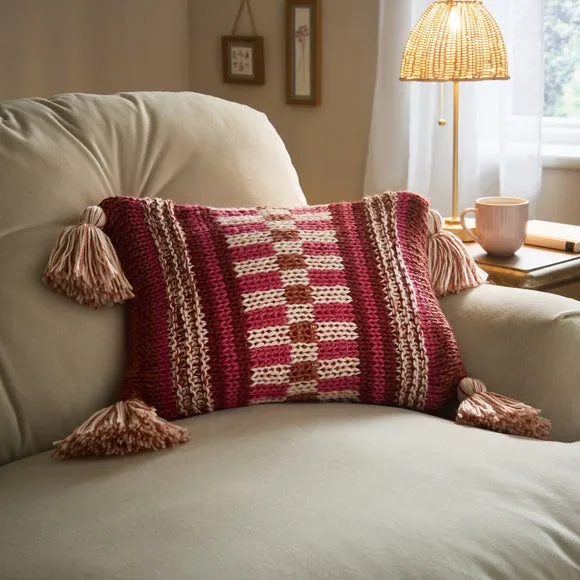 Knitted Tassel Rectangle Cushion