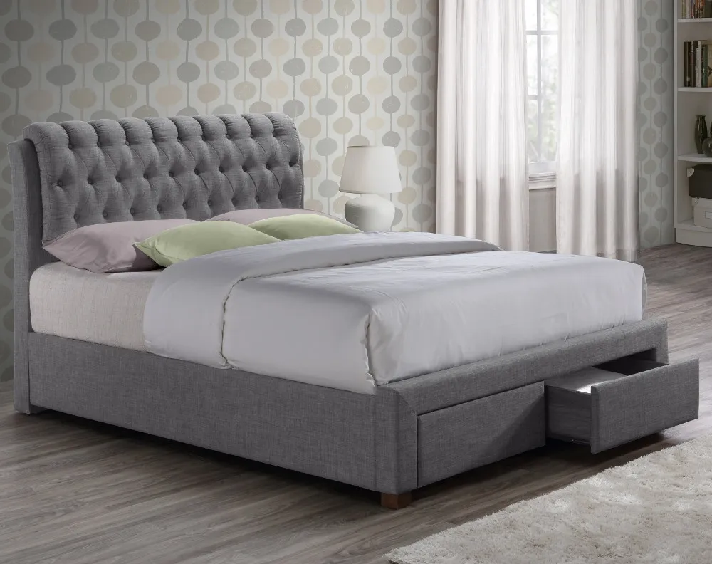 Valentino Grey Fabric 2 Drawer Storage Bed Frame - 4ft6 Double