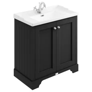 Bayswater Victrion Matt Black Traditional Freestanding Vanity Unit & White Recessed Basin - 800mm