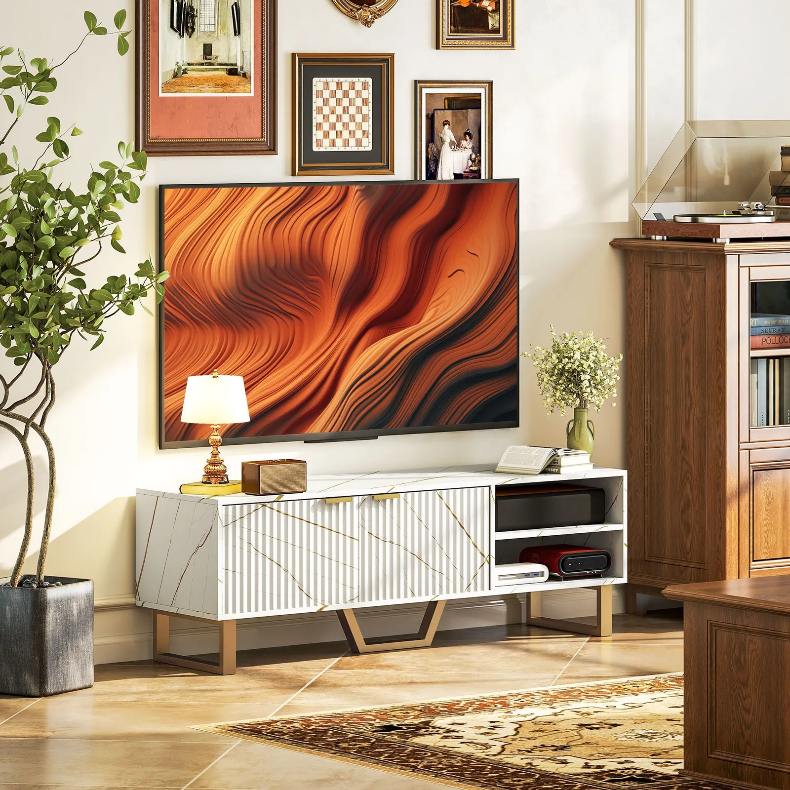 HOMCOM TV Unit, TV Stand Cabinet with Shelves & Storage Cupboard in White