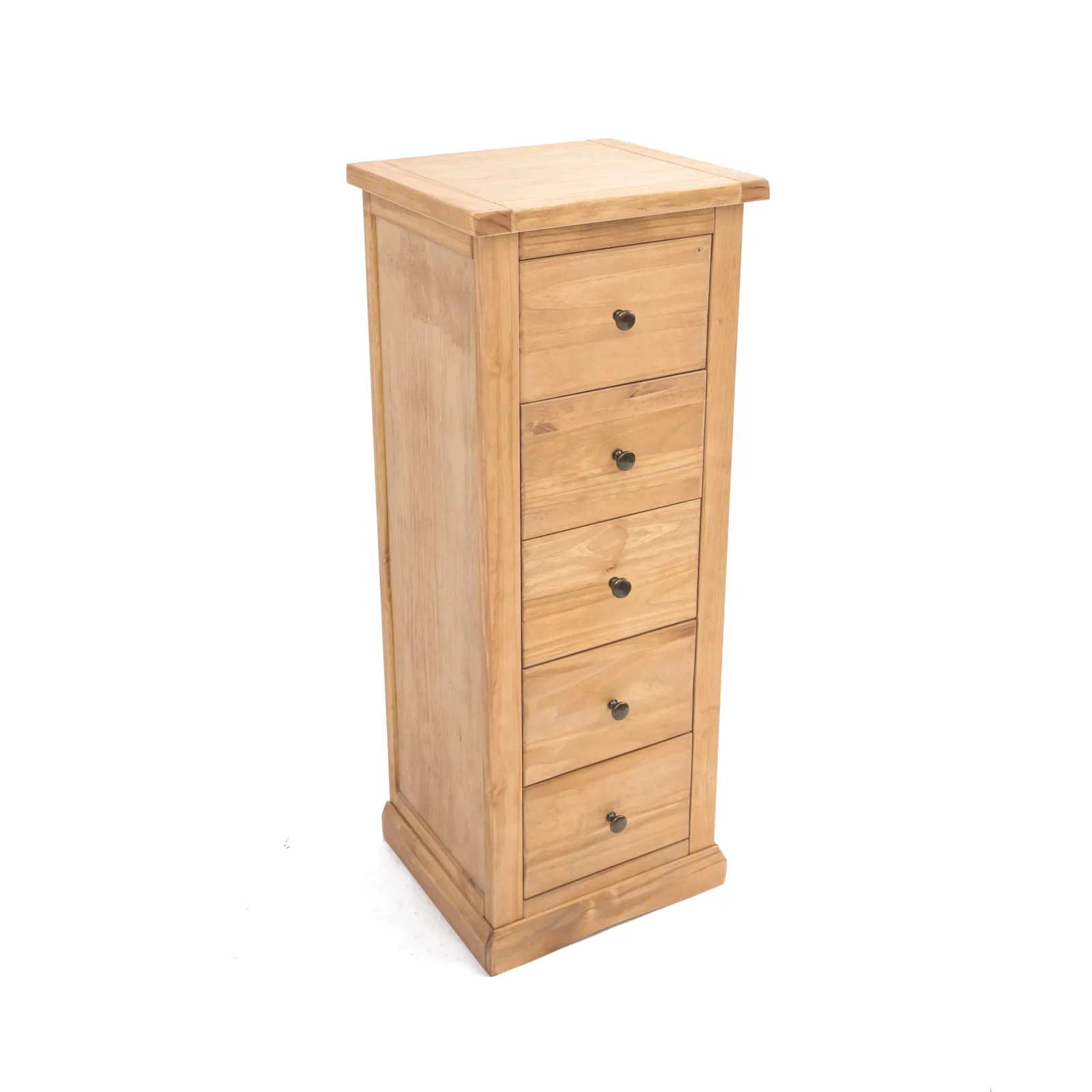 Cabinet Bits Lucca 5 Drawer Narrow Chest of Drawers Brass Knob in Light Brown 3