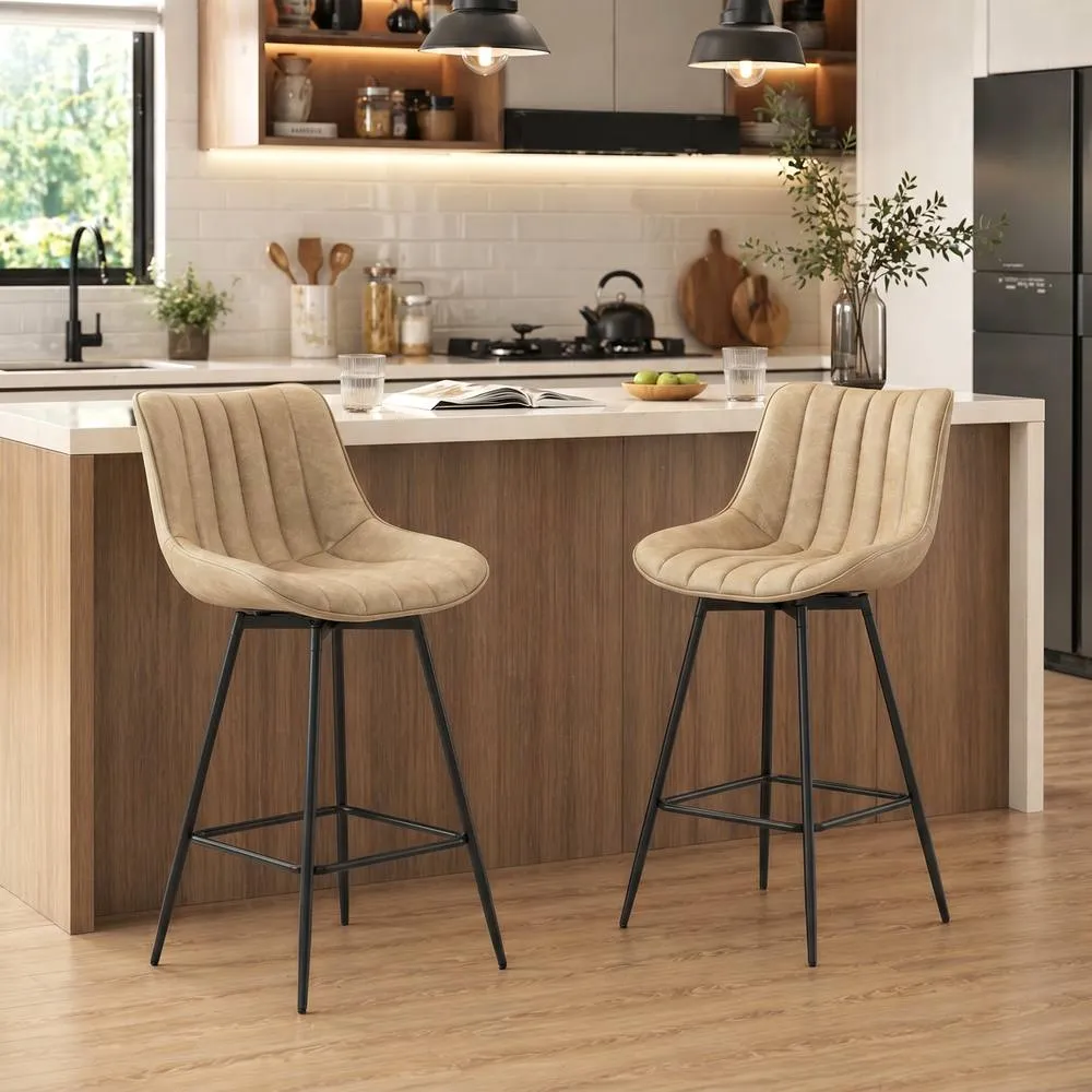 HOMCOM Swivel Bar Stools Set of 2, PU Leather Upholstery, Light Brown