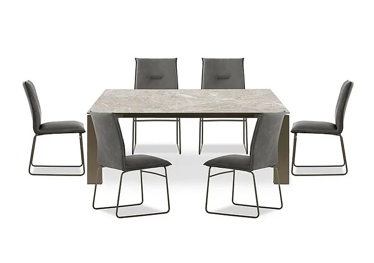 Viola 180cm Large Extending Dining Table with Arenaria Ceramic Top and Lava Metal Legs and 6 Maya Chairs - Lava