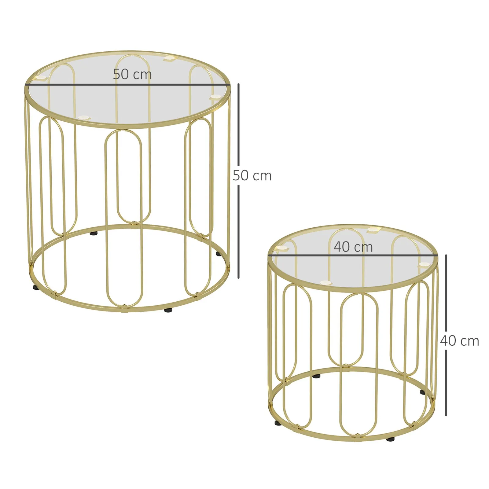 HOMCOM Coffee Table Set of 2, Nest of Tables with Metal Frame, Gold Tone 3