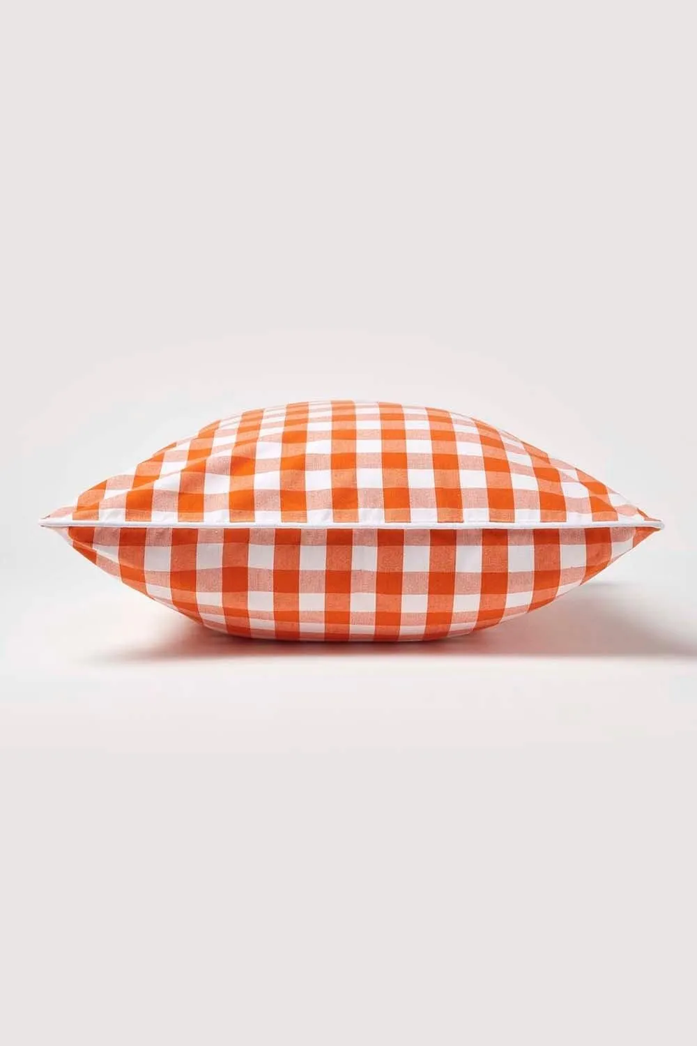 Homescapes Block Check Cotton Gingham Cushion Cover in Orange 3