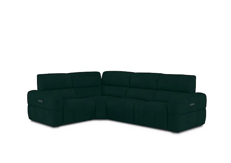 Cube Fabric Power Recliner Left Hand Facing Corner Sofa with Power Headrests - Bottle Green