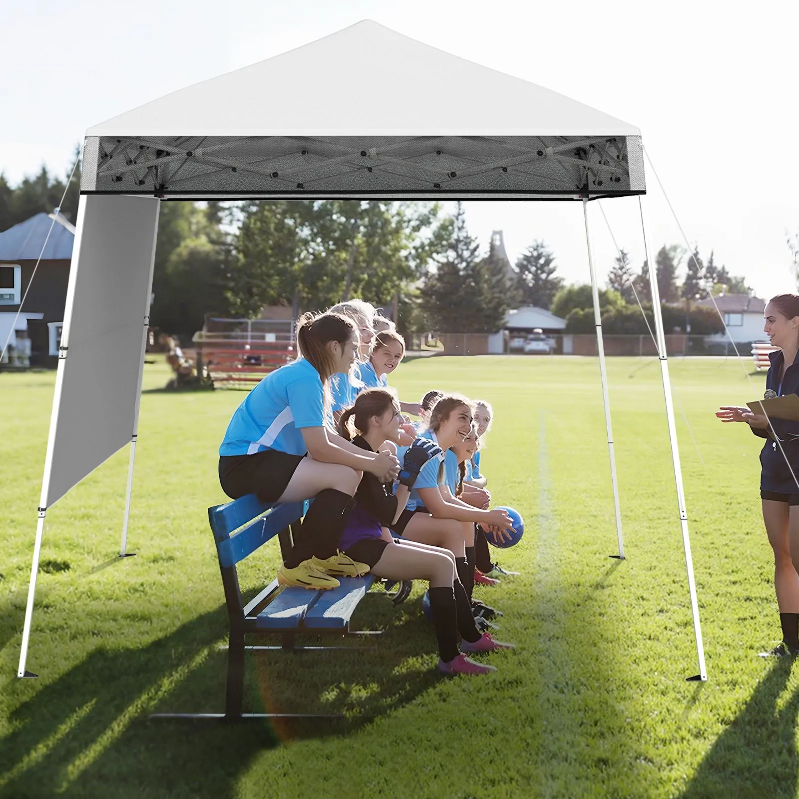 Costway Pop up Canopy Tent Easy Setup Folding Gazebo Shelter w/ 1 Sidewall in White 6