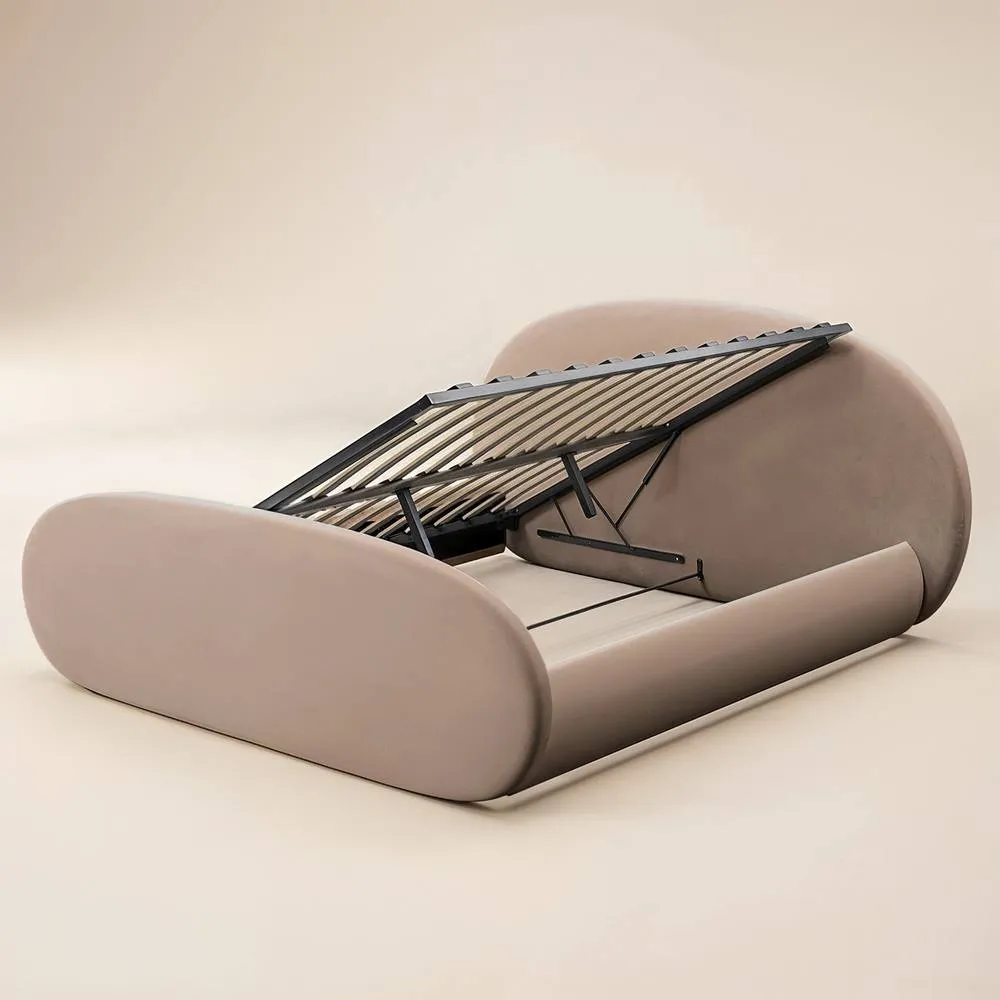 Flair Amos Oval Headboard Side Lift Ottoman Bed Beige Velvet 4
