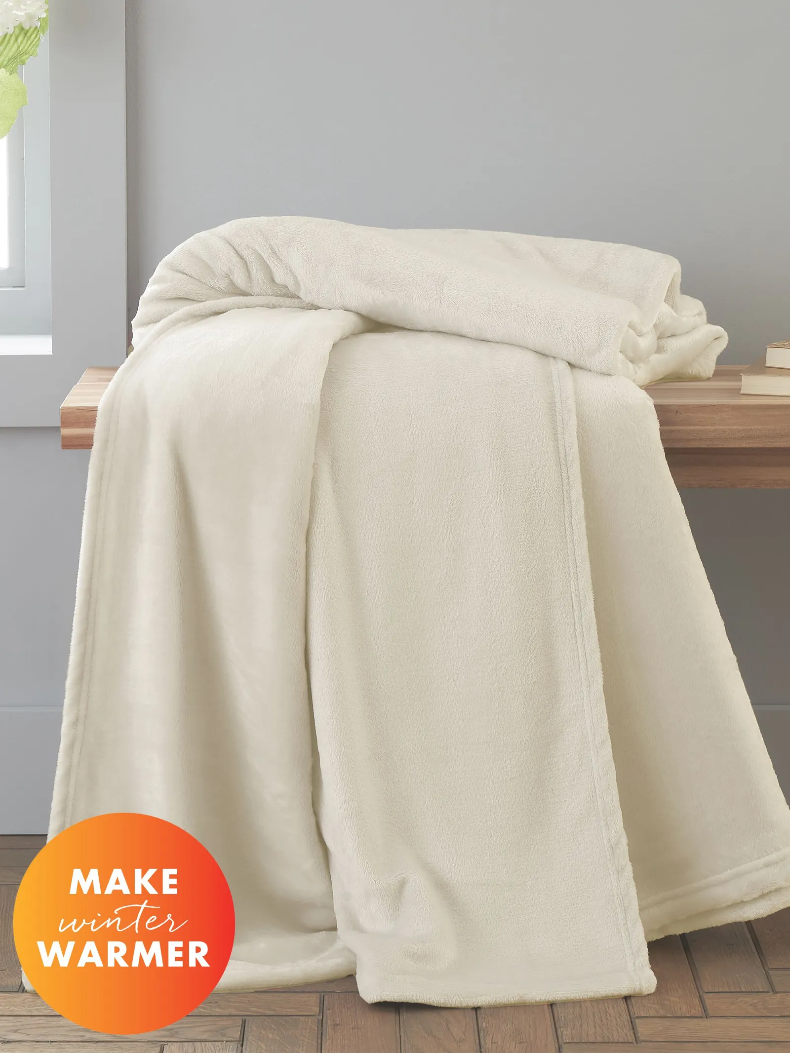 Catherine Lansfield 'Extra Large Raschel Velvet Touch' Blanket Throw in Cream