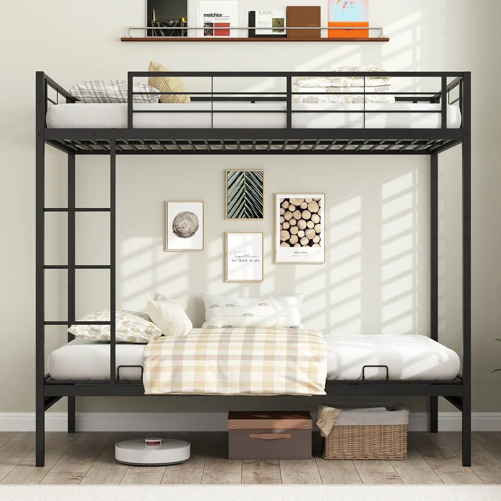 Costway Single Over Futon Bunk Bed Convertible Couch & Bed w/Ladder-Black in Black 5
