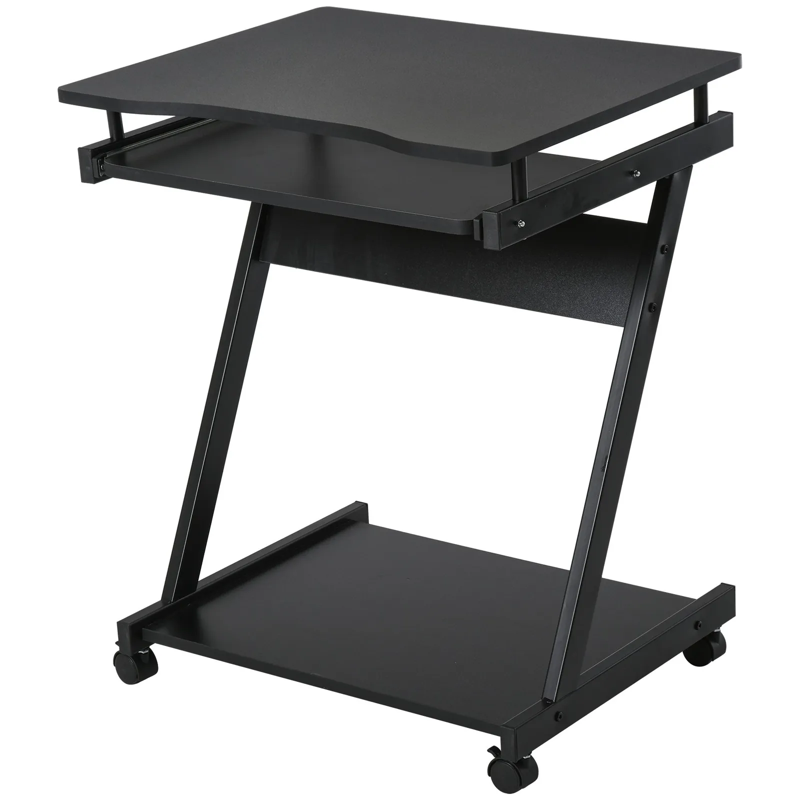 HOMCOM Movable Computer Desk with 4 Moving Wheels Sliding Keyboard Tray in Black 2