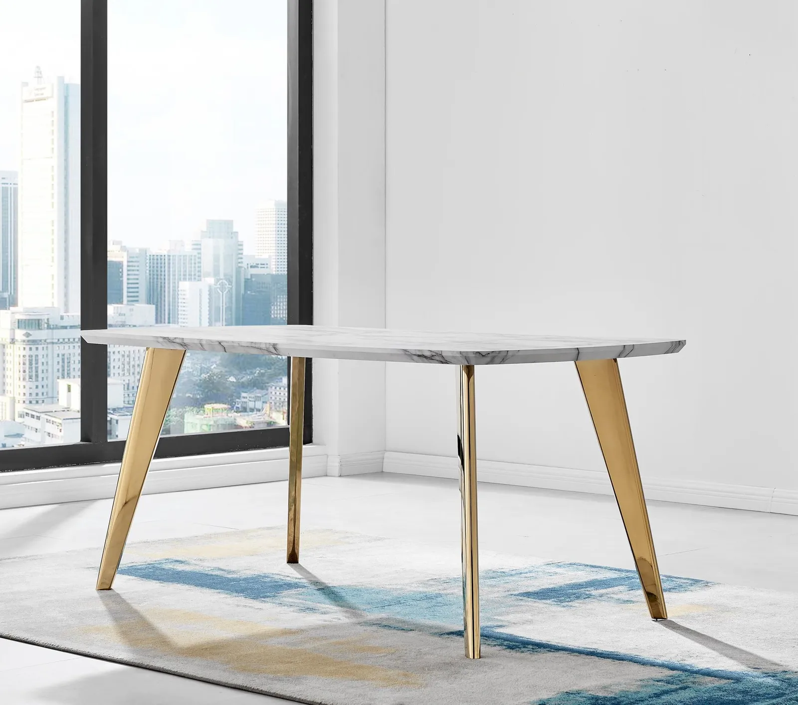 FurnitureboxUK Andria White Marble Effect Rectangular 6-Seater Dining Table in Gold 3