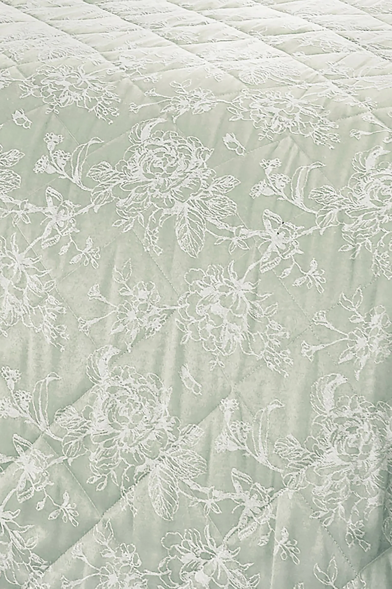 Dreams & Drapes 'Jasmine' Elegant Floral Jacquard Quilted Bedspread in Green 2