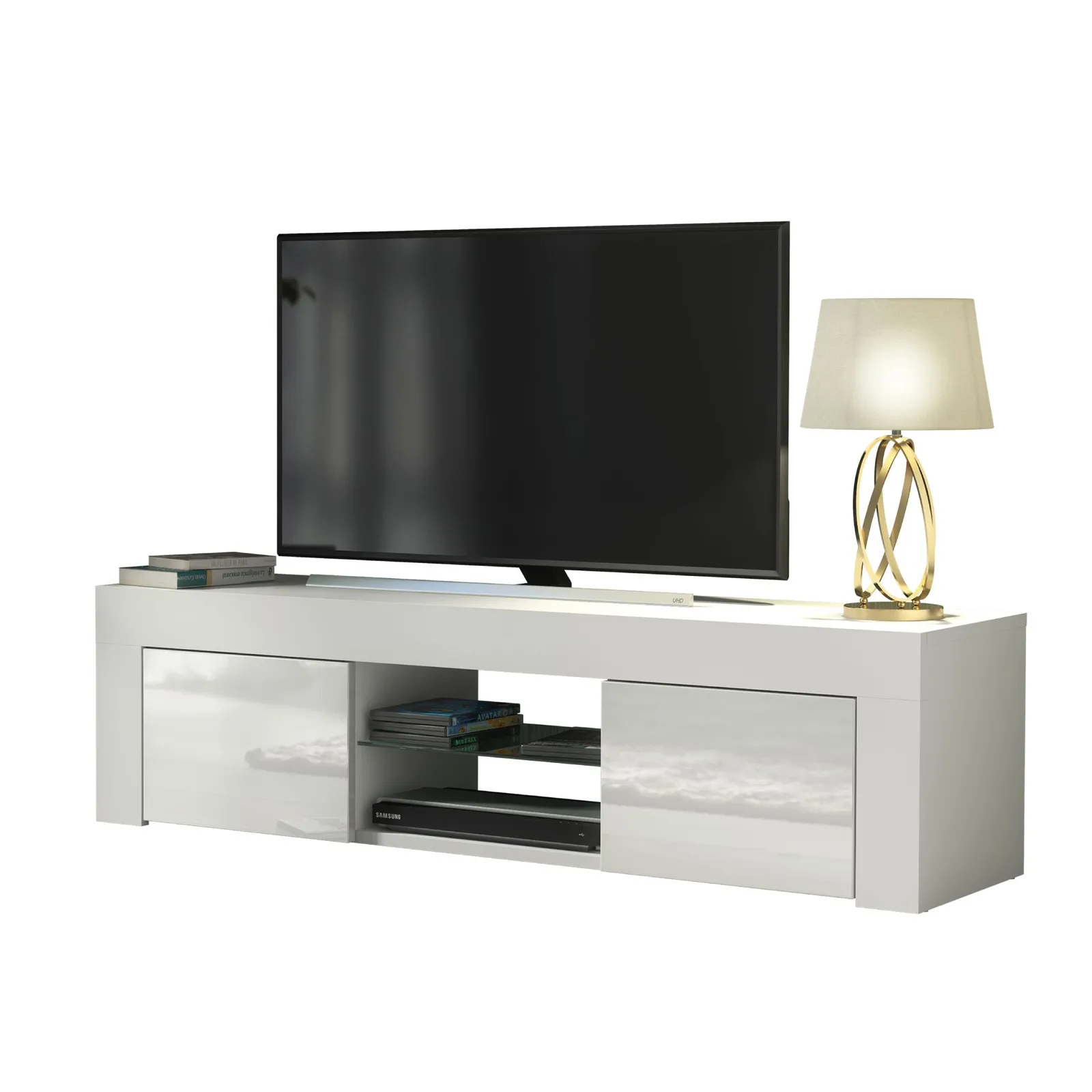 Creative Furniture TV Unit 130cm Modern - White with High Gloss Doors 3