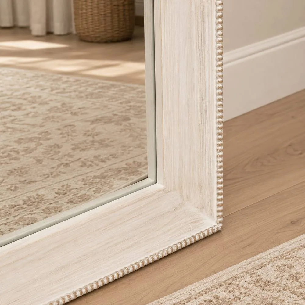Melody Maison Elegant White Washed Beaded Full Length Wall Mirror - 142cm X 50cm 5