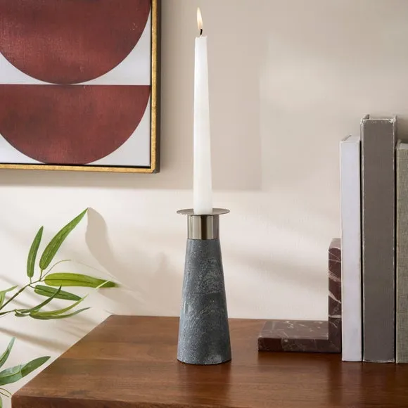 Midnight Black Marble Candlestick Holder 1