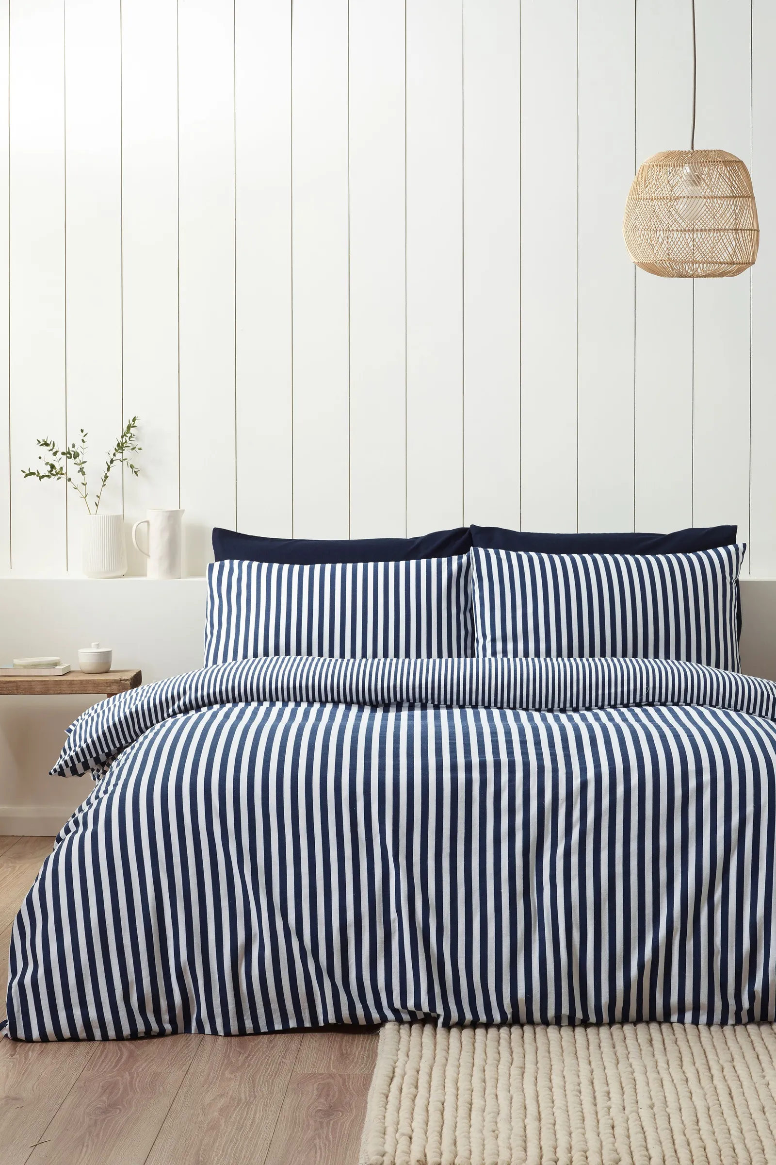 Catherine Lansfield Brushed Stripe 100% Cotton Duvet Cover Set in Navy