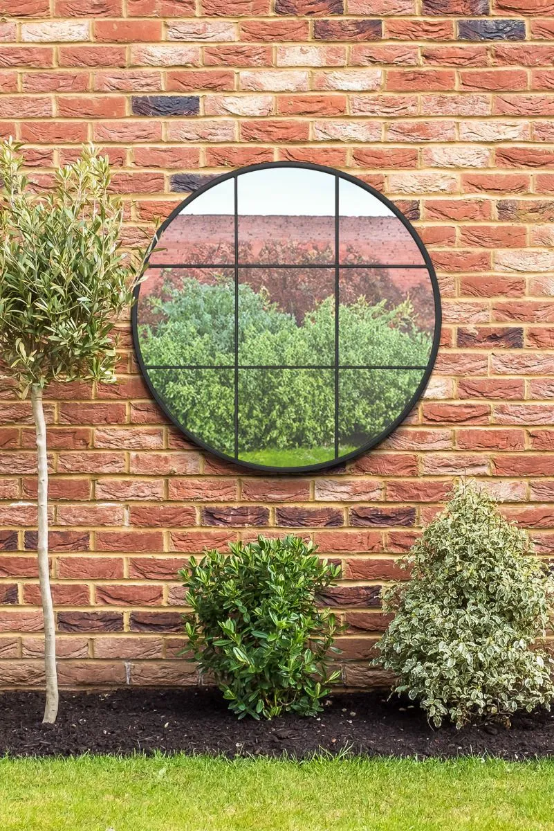 MirrorOutlet Black Metal Frame Round Garden Wall Mirror 39" x 39" (100x100CM)