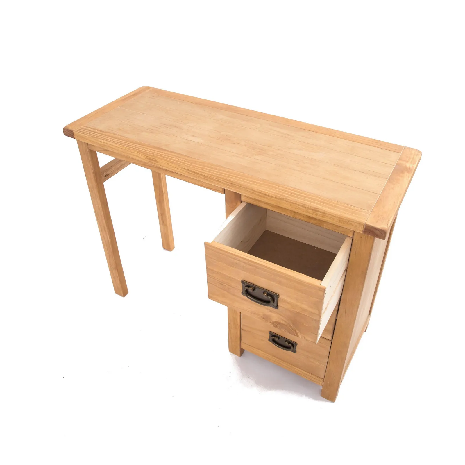 Cabinet Bits Lugo 3 Drawer Desk - Dressing Table Brass Drop Handle in Light Brown 4