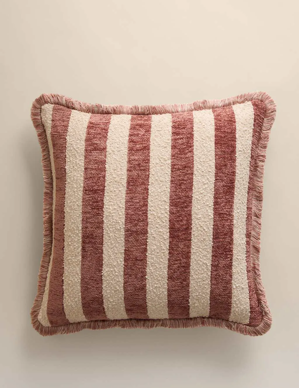 M&S Fringed Chenille Stripe Cushion Cover Spice
