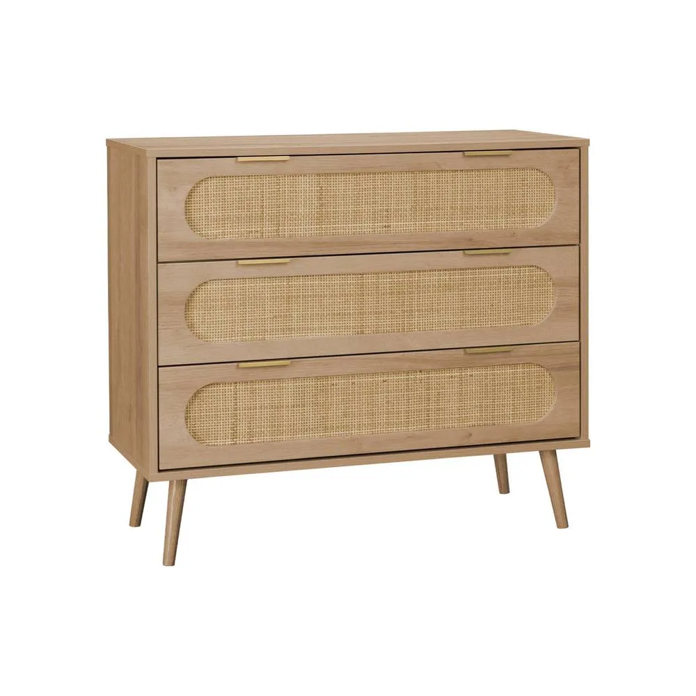 sweeek 3-drawer chest with wood & rounded cane rattan in Beige 2
