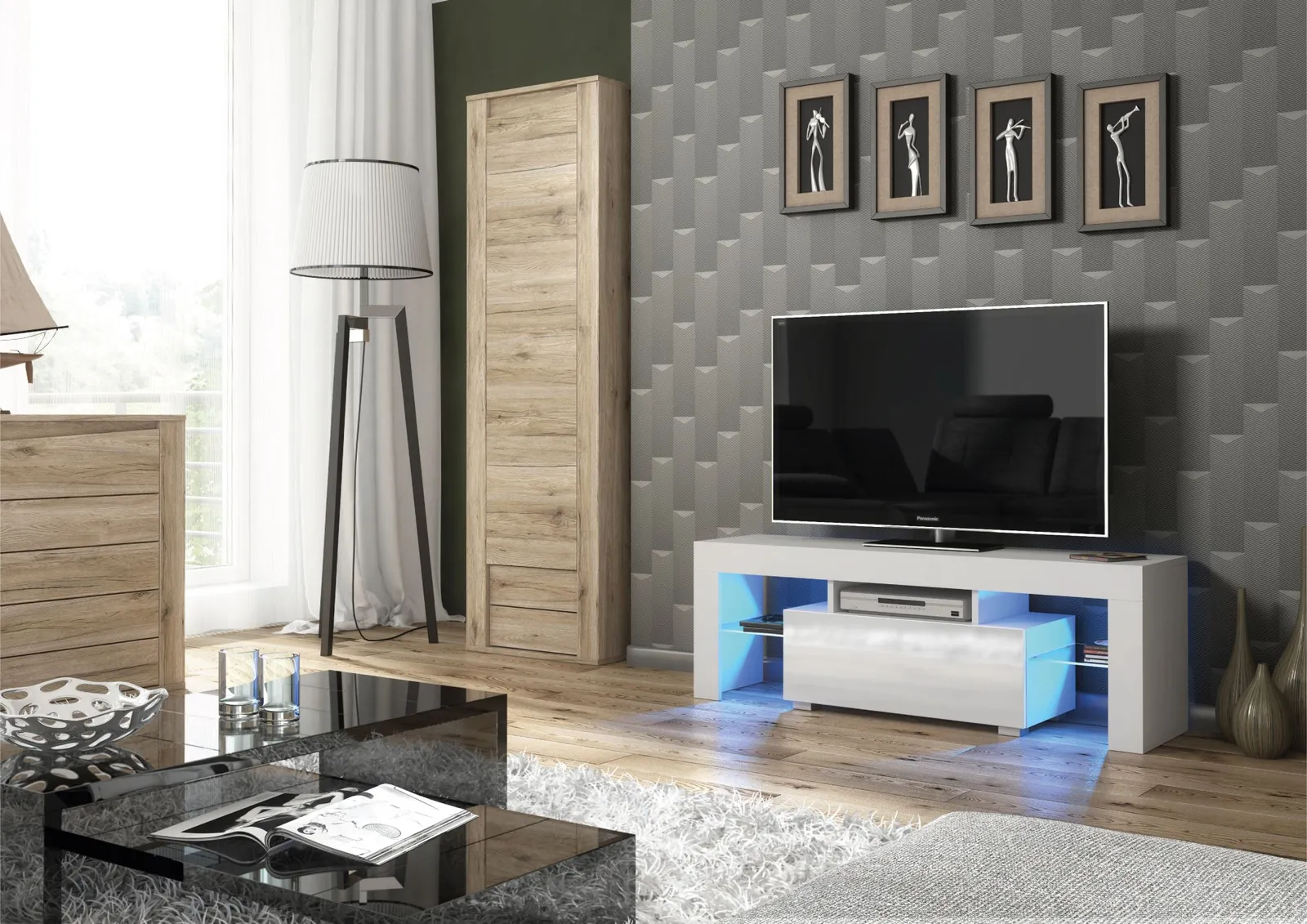 Creative Furniture Floe TV Unit 130cm - A Sleek & Elegant Cabinet with Gloss Doors & LED Lights in White 2