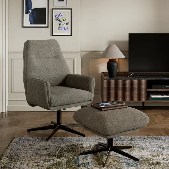 Brook Basketweave Swivel Chair and Footstool