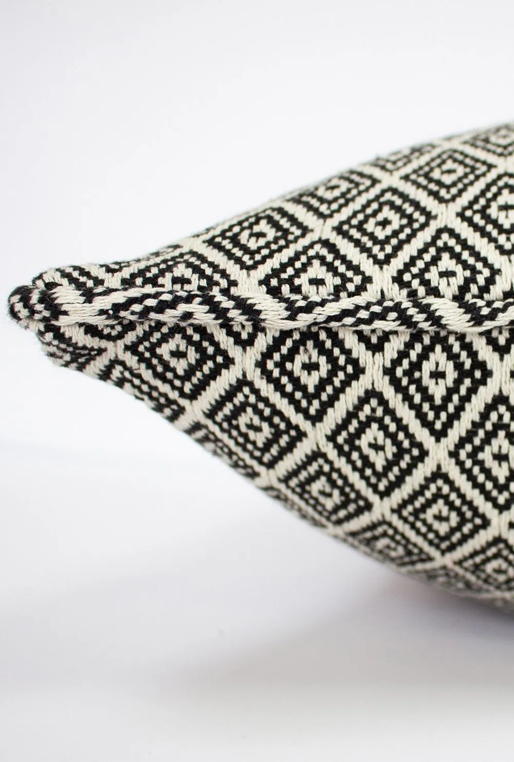 Paoletti Tangier Woven Geometric Fringed Cushion in Black 2