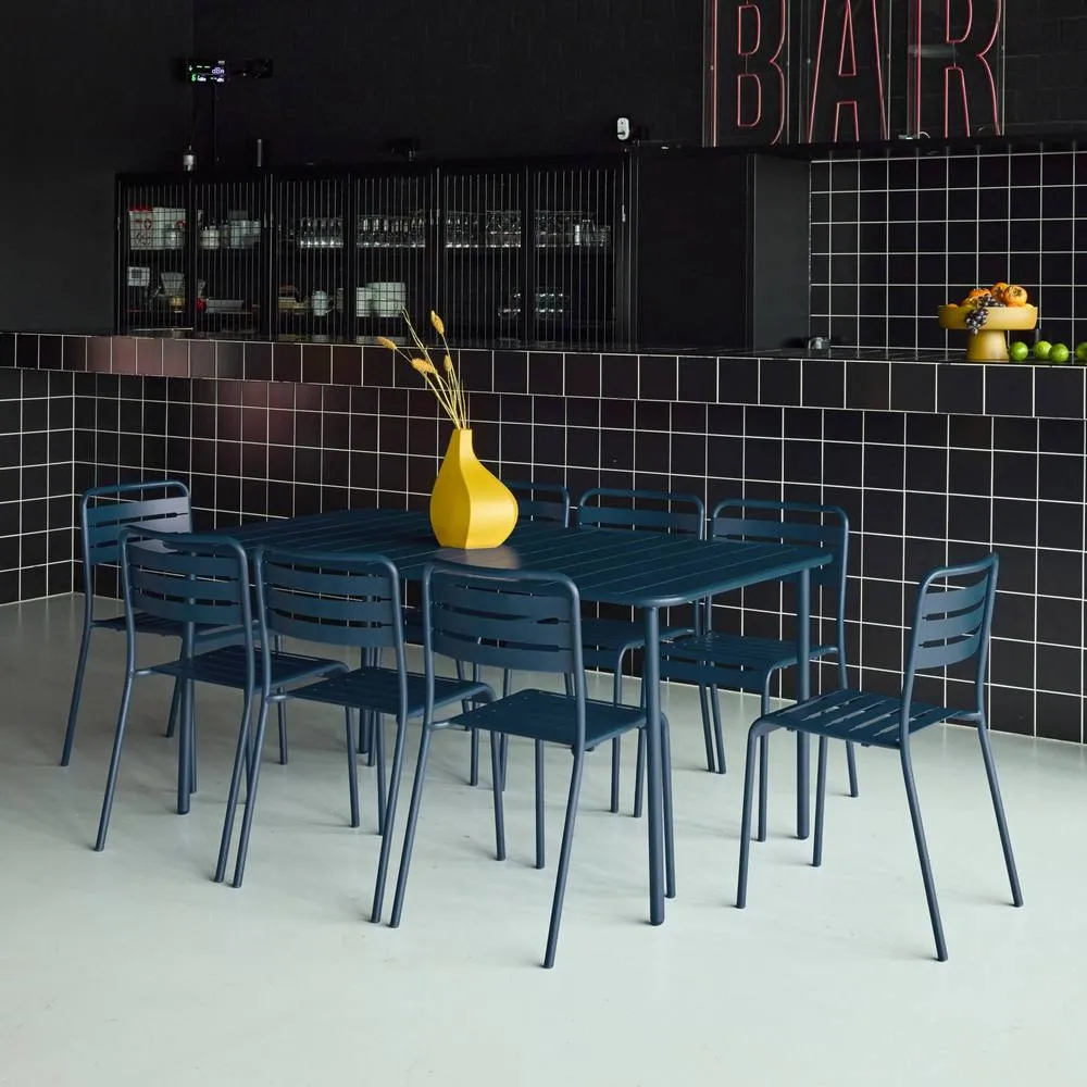 sweeek 8-seater metal garden table with 8 chairs in Dark Blue 4
