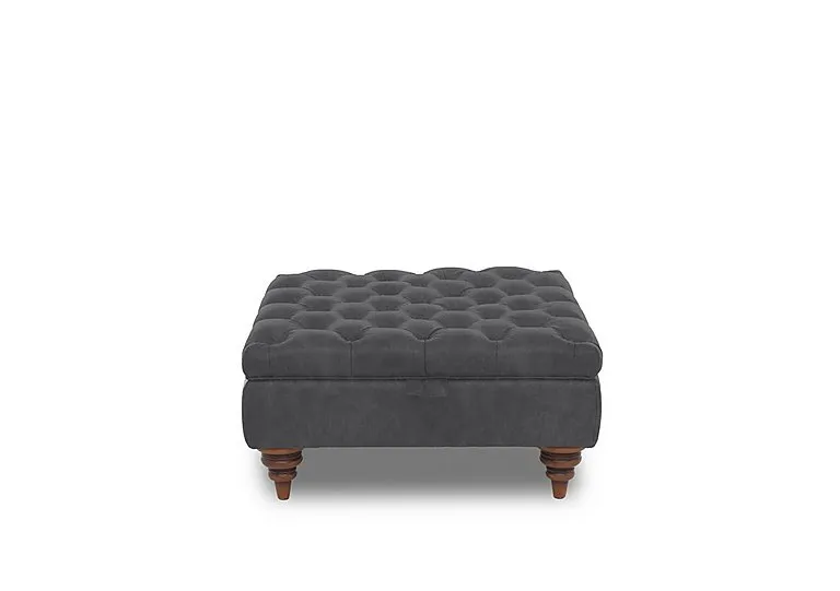 Columbus Fabric Large Storage Footstool with Wooden Feet - Manhattan Charcoal