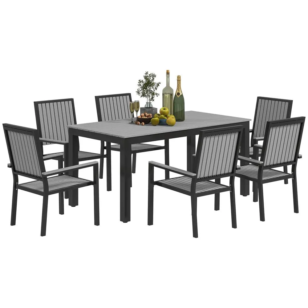 OUTSUNNY 6 Seater Aluminium Garden Dining Set with Stackable Chairs in Grey 2