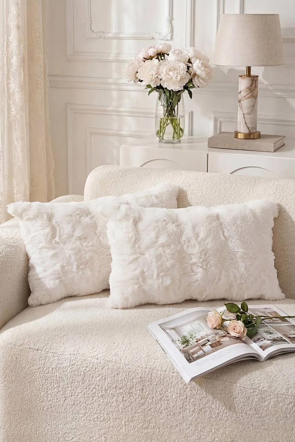 Living and Home Plush Throw Pillow Cover Pillowcase in Ivory