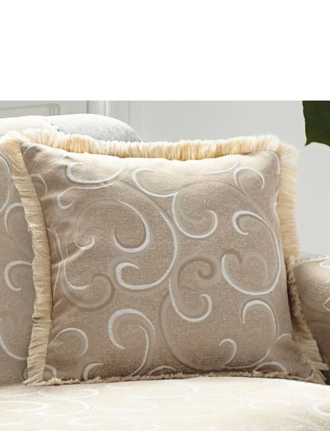 Chums Scroll Cushion Cover Pair in Beige