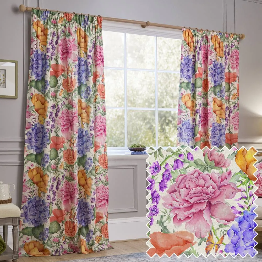 Voyage Maison Idalia Fully Lined 100% Cotton Pencil Pleat Curtain Pair 1