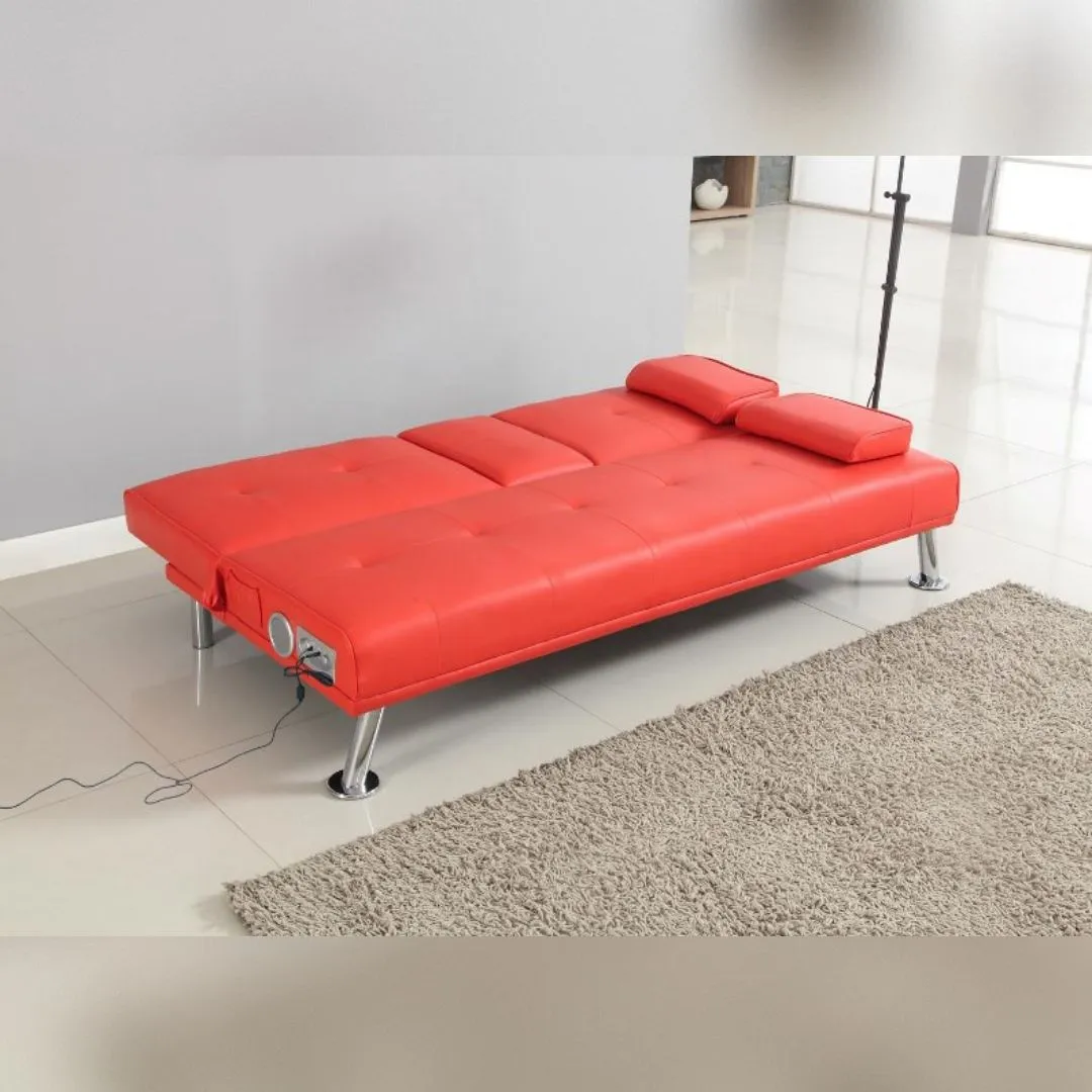 Comfy Living Ltd Faux Leather Italian Style Luxury Sofa Bed with Bluetooth Speakers in Red 3