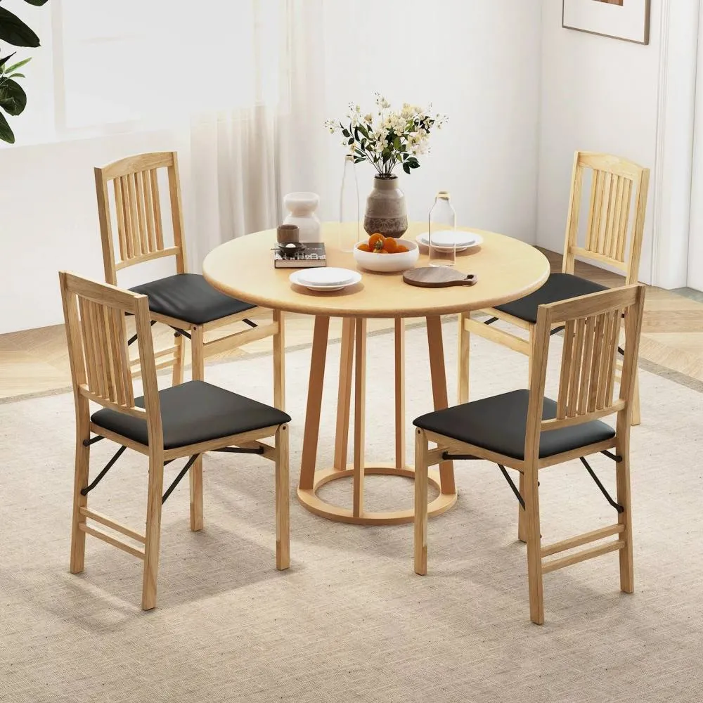 Costway Folding Dining Chairs Set of 2 Foldable Upholstered Kitchen Chairs in Black 5