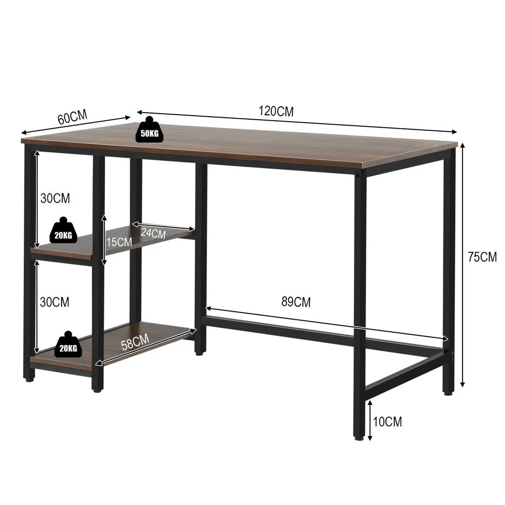 Costway 120x60cm Computer Desk Industrial Writing Table w/Storage Shelves in Walnut 2